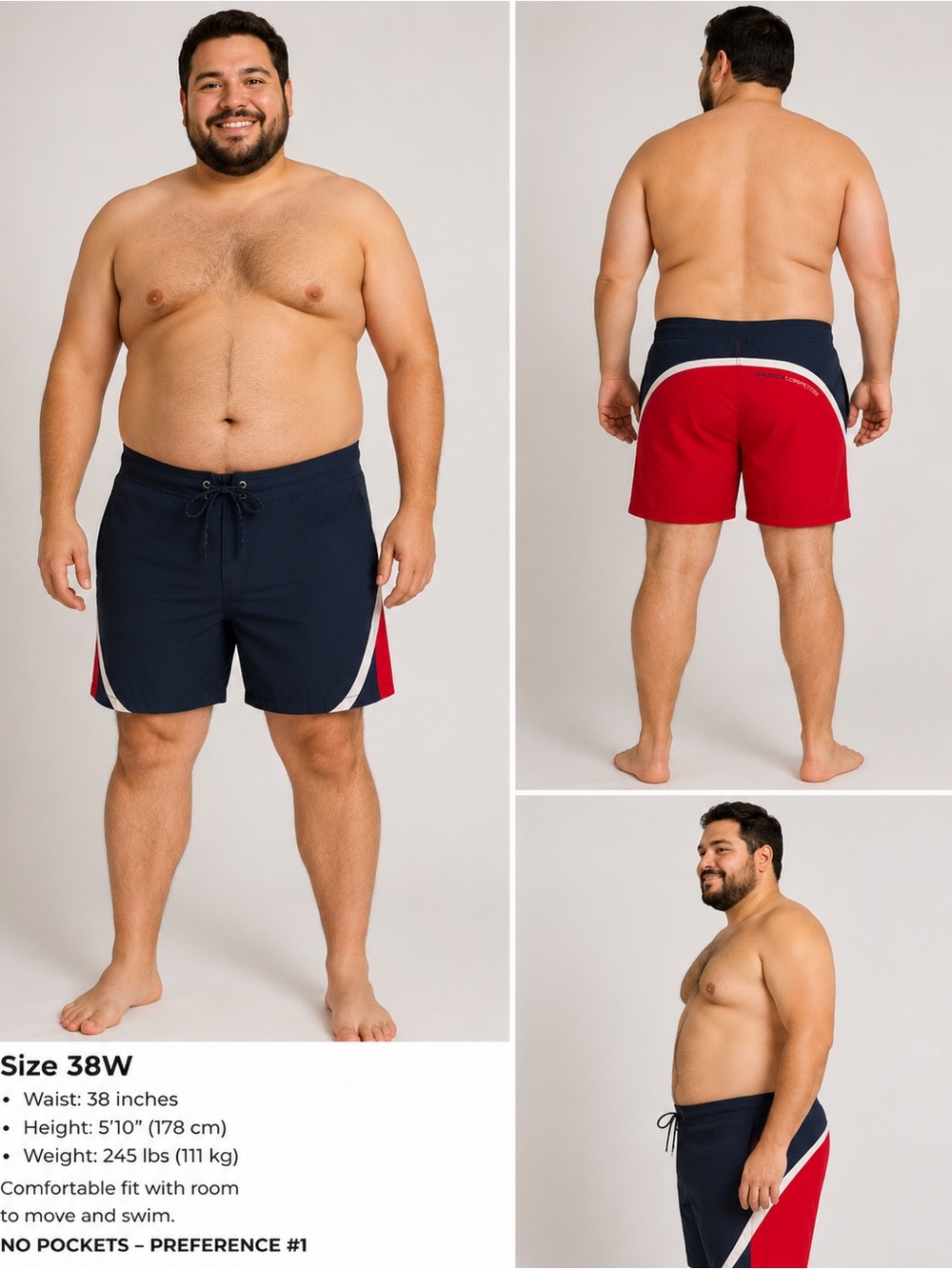Nautica Competition Navy & Red Colorblock board/Swim Shorts, size 38 waist.